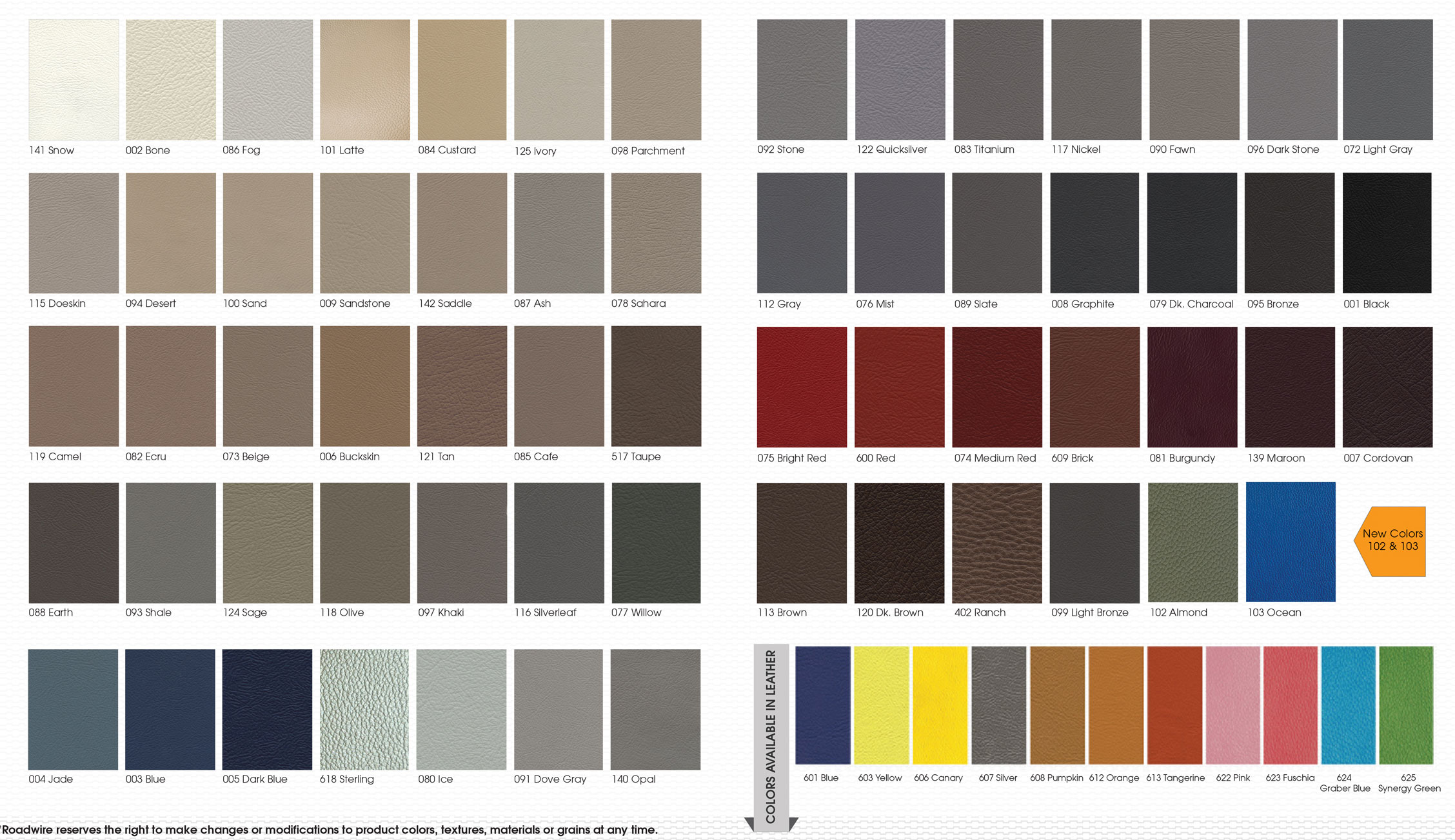 various leather colors