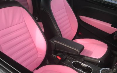VW Beetle “Breast Cancer Awareness” custom leather