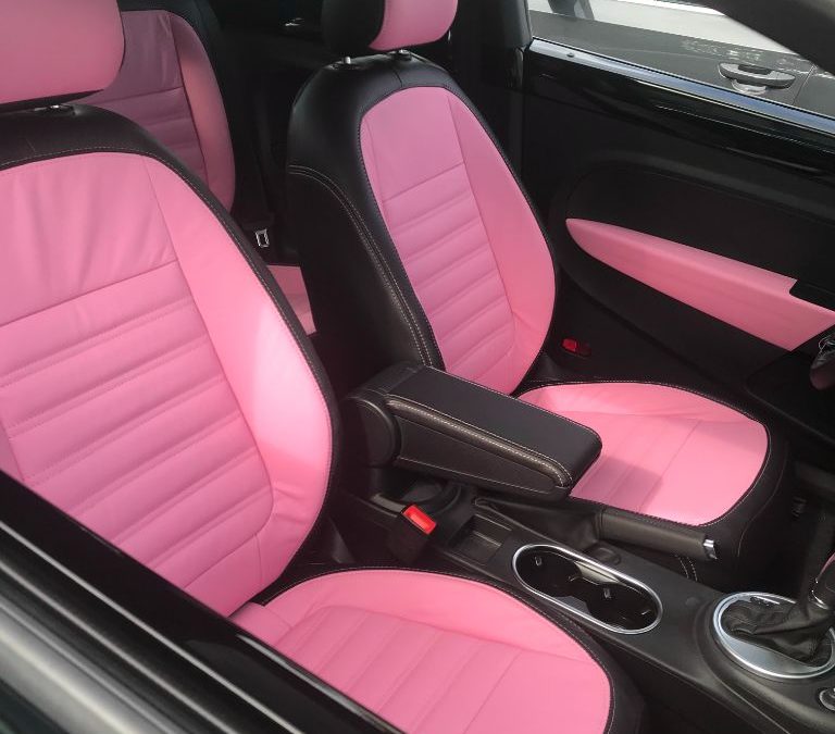 VW Beetle “Breast Cancer Awareness” custom leather